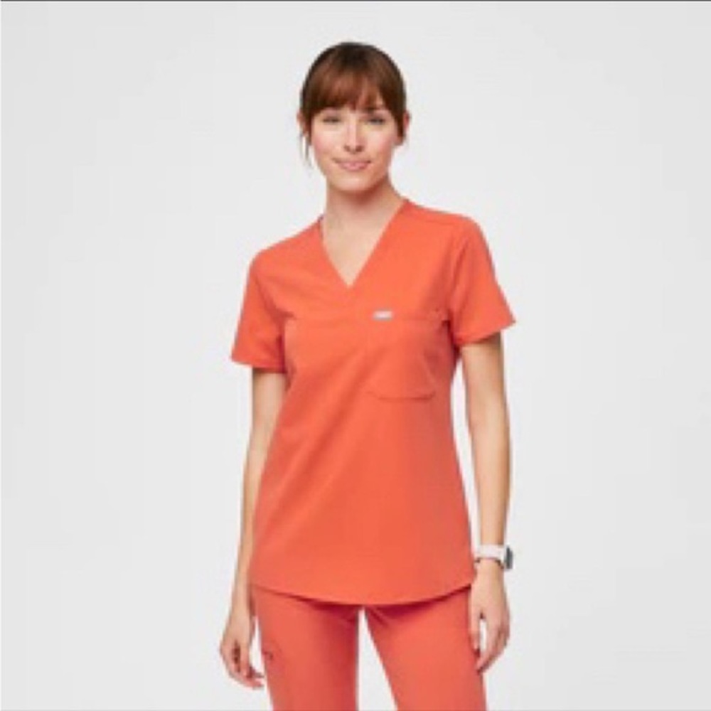 FIGS Sunset Orange Caterina One Pocket Scrub Top